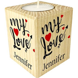 Bougie personnalisée My Love – Porte Bougie en Bois personnalisé avec Le prénom – Cadeau pour la Saint Valentin - Homme ou