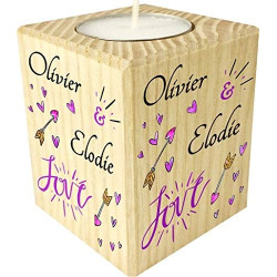 Bougie personnalisée Love – Porte Bougie en Bois personnalisé avec Le prénom – Cadeau pour la Saint Valentin - Homme ou Femme