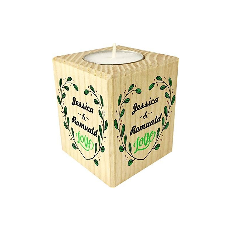 Bougie personnalisée Love – Porte Bougie en Bois personnalisé avec Le prénom – Cadeau pour la Saint Valentin - Homme ou Femme