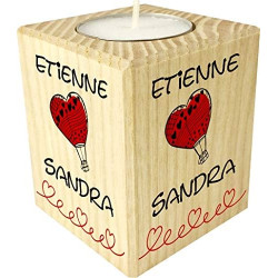 Bougie personnalisée Montgolfière – Porte Bougie en Bois personnalisé avec Le prénom – Cadeau pour la Saint Valentin - Homme ou