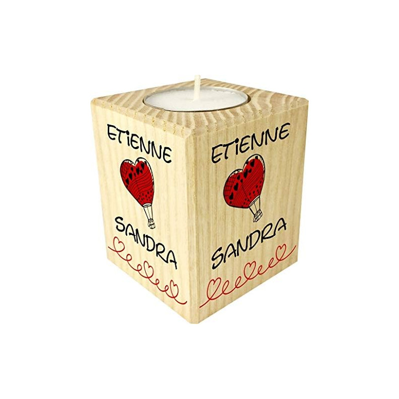 Bougie personnalisée Montgolfière – Porte Bougie en Bois personnalisé avec Le prénom – Cadeau pour la Saint Valentin - Homme ou