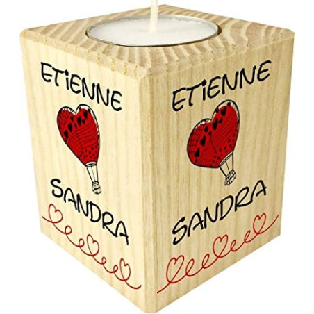 Bougie personnalisée Montgolfière – Porte Bougie en Bois personnalisé avec Le prénom – Cadeau pour la Saint Valentin - Homme ou