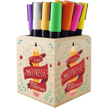 Gravure Events Pot Crayon en Bois Massif Pour une Super Maîtresse - personnalisé avec Prénom - cadeau pour maîtresse d'école