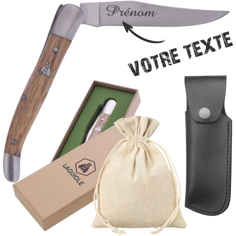 Gravure Events - Couteau Personnalisé avec Prénom Gravé - Manche Bois - Cadeau pour Homme ou Femme : Fête des Pères, Fête des