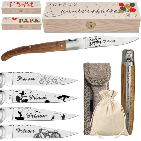 Gravure Events - Couteau Pliant Personnalisé en Frêne avec Prénom Gravé - Cadeau pour Homme ou Femme : Fête des Pères, Fête des