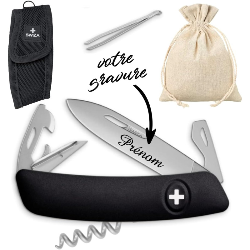 Gravure Events - Véritable Couteau Suisse personnalisé - Gravé avec le prénom de votre choix - Cadeau Homme femme ou