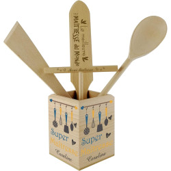 Pot à Couverts Maîtresse d'école - Pot en Bois pour la cuisine - 100% fabriqué en France - Cadeau Personnalisable pour