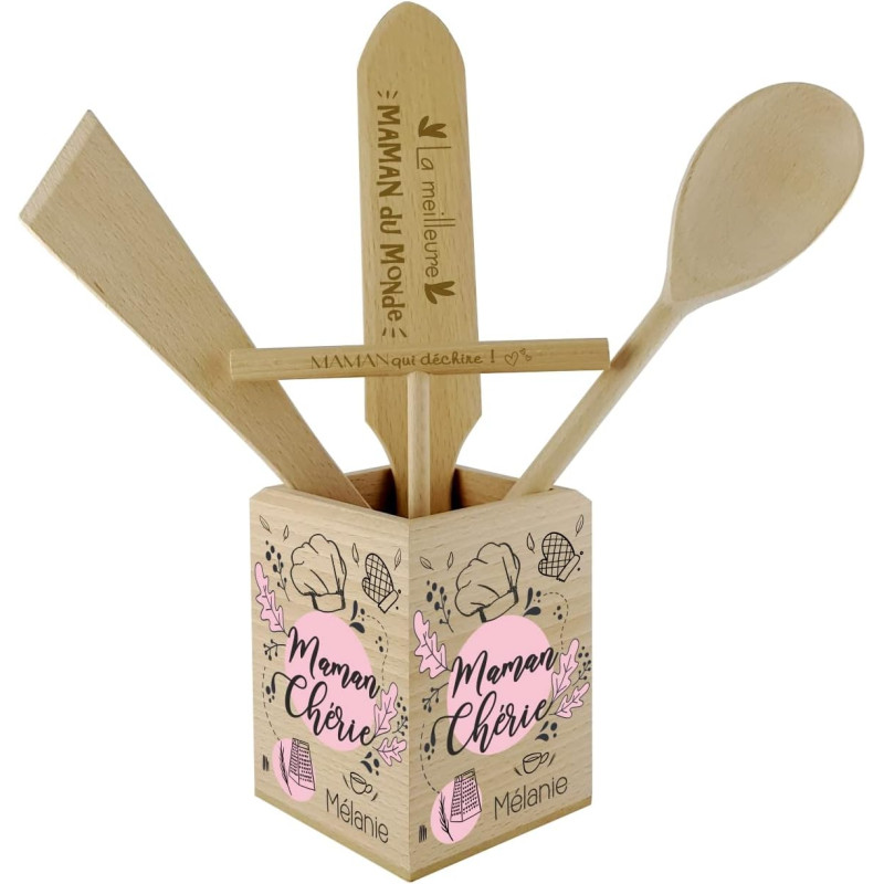 Gravure Events Pot à Couverts En Bois pour la cuisine de Maman - Cadeau Noël, Anniversaire, fête des mères – Cadeau