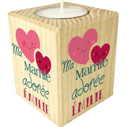Bougie personnalisée Ma Mamie adorée – Porte Bougie en Bois personnalisé avec Le prénom de Mamie – Cadeau Noël, Anniversaire