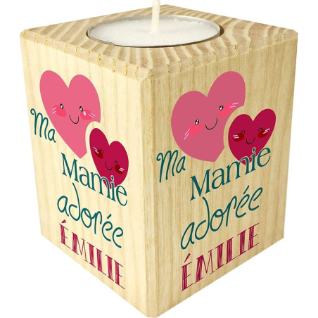 Bougie personnalisée Ma Mamie adorée – Porte Bougie en Bois personnalisé avec Le prénom de Mamie – Cadeau Noël, Anniversaire