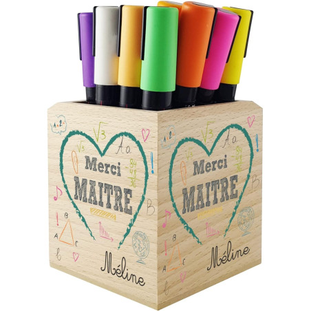 Gravure Events Pot Crayon en Bois Massif Merci Maître - personnalisé avec Prénom - cadeau pour maître d'école primaire et