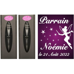 Lot : 1 Flûte Parrain + 1 Marraine (ou 2 Parrain ou 2 Marraines au Choix) - Flûtes à Champagne Gravées Modèle Fée avec 2 Boîtes