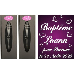 Lot : 1 Verre PARRAIN + 1 MARRAINE (ou 2 Parrains ou 2 Marraines au choix) - Flûtes à Champagne Gravées Modèle Cœurs + 2 Boîtes