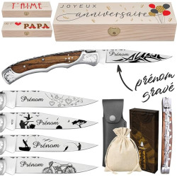 Gravure Events - Couteau de Marque Laguiole Bougna personnalisé avec prénom gravé - Cadeau pour homme : fête des pères, papa