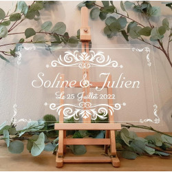 Panneau de Bienvenue Gravé pour un Mariage - Plaque acrylique transparente personnalisée en gravure blanche - Avec sou sans