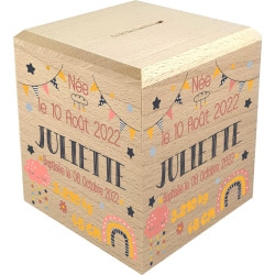 Tirelire Enfant en Bois - Tirelire personnalisée avec prénom - 100% fabriquée en France - Cadeau Noël bébé, Baptême, Cadeau de