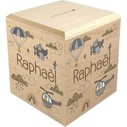 Tirelire Enfant en Bois - Tirelire personnalisée avec prénom - 100% fabriquée en France - Cadeau Noël bébé, Baptême, Cadeau de