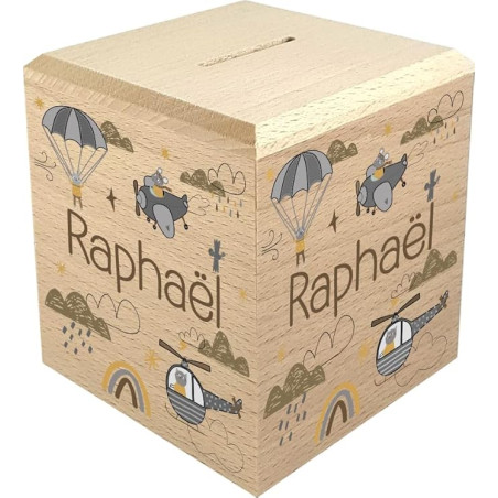 Tirelire Enfant en Bois - Tirelire personnalisée avec prénom - 100% fabriquée en France - Cadeau Noël bébé, Baptême, Cadeau de