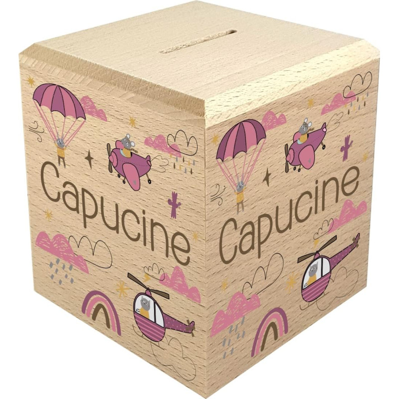 Tirelire Enfant en Bois - Tirelire personnalisée avec prénom - 100% fabriquée en France - Cadeau Noël bébé, Baptême, Cadeau de