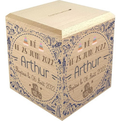Tirelire Enfant en Bois - Tirelire personnalisée avec prénom - 100% fabriquée en France - Cadeau Noël bébé, Baptême, Cadeau de