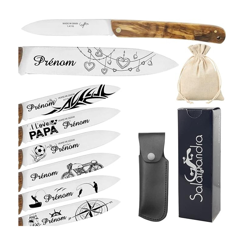 Gravure Events - Couteau personnalisé avec prénom gravé - Marque Salamandra - Cadeau pour homme : fête des pères, papa, tonton