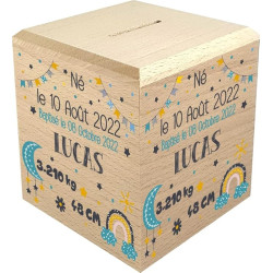 Tirelire Enfant en Bois - Tirelire personnalisée avec prénom - 100% fabriquée en France - Cadeau Noël bébé, Baptême, Cadeau de