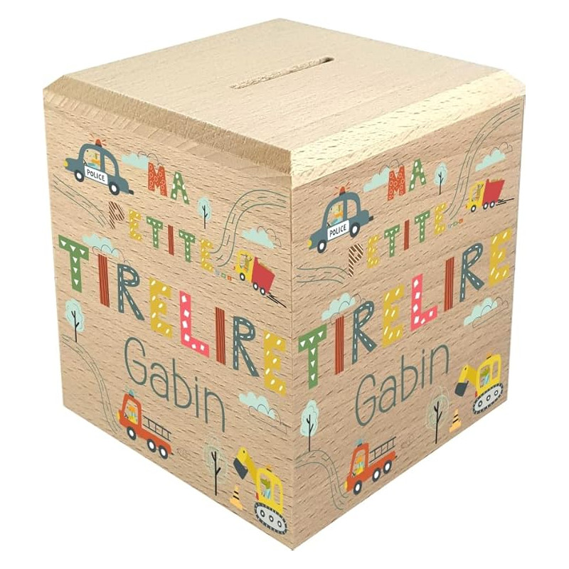 Tirelire Enfant en Bois - Tirelire personnalisée avec prénom - 100% fabriquée en France - Cadeau Noël bébé, Baptême, Cadeau de