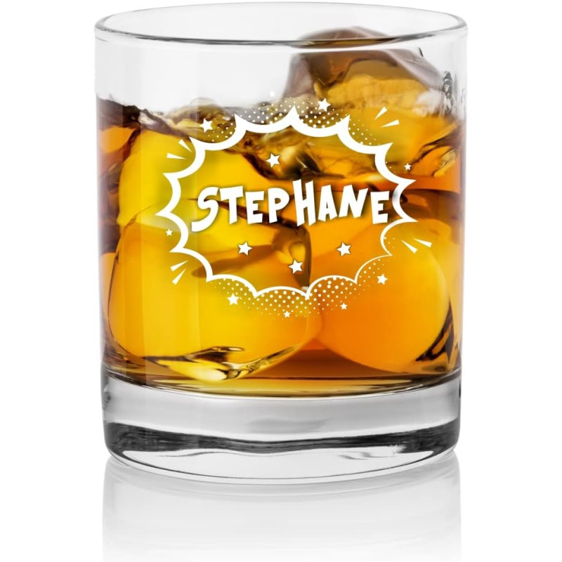 Verre à whisky personnalisé avec prénom - personnalisable avec le prénom de votre choix qui sera gravé - Cadeau pour Homme papa