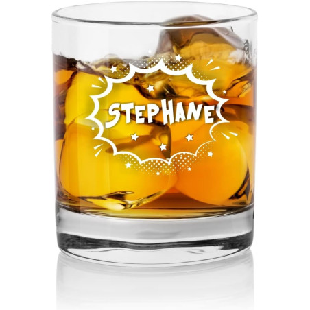 Verre à whisky personnalisé avec prénom - personnalisable avec le prénom de votre choix qui sera gravé - Cadeau pour Homme papa