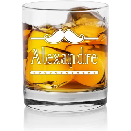Verre à whisky personnalisé avec prénom - personnalisable avec le prénom de votre choix qui sera gravé - Cadeau pour Homme papa