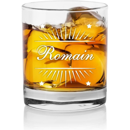 Verre à whisky personnalisé avec prénom - personnalisable avec le prénom de votre choix qui sera gravé - Cadeau pour Homme papa