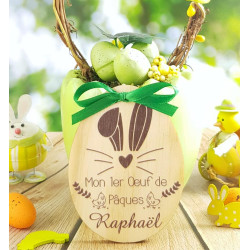 Mon Oeuf de Pâques en Bois personnalisé avec Le prénom de l'enfant - 1er œuf, joyeuses Pâques - 100% fabriqué en France