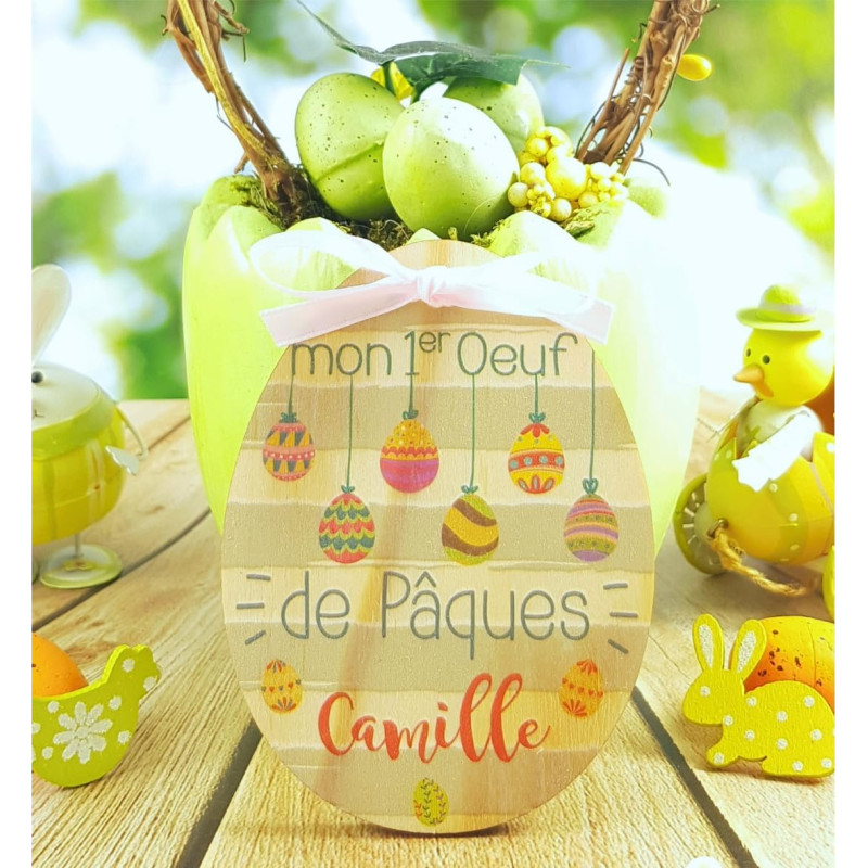 Mon Oeuf de Pâques en Bois personnalisé avec Le prénom de l'enfant - 1er œuf, joyeuses Pâques - 100% fabriqué en France