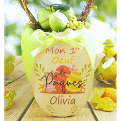 Mon Oeuf de Pâques en Bois personnalisé avec Le prénom de l'enfant - 1er œuf, joyeuses Pâques - 100% fabriqué en France
