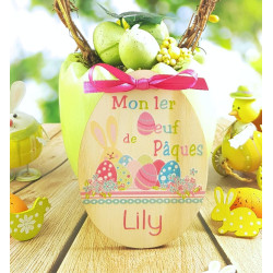 Mon Oeuf de Pâques en Bois personnalisé avec Le prénom de l'enfant - 1er œuf, joyeuses Pâques - 100% fabriqué en France