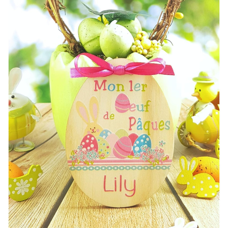 Mon Oeuf de Pâques en Bois personnalisé avec Le prénom de l'enfant - 1er œuf, joyeuses Pâques - 100% fabriqué en France