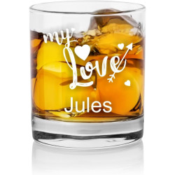 Verre à whisky Sain Valentin personnalisé avec prénom et inscription My Love - personnalisable avec le texte de votre choix qui