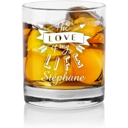 Verre à whisky Sain Valentin personnalisé avec prénom et inscription My Love - personnalisable avec le texte de votre choix qui