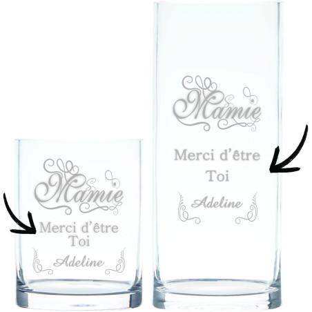 Vase personnalisé Mamie - Un Excellent Cadeau pour la fête des Grands mères - Texte Libre - Mod.1