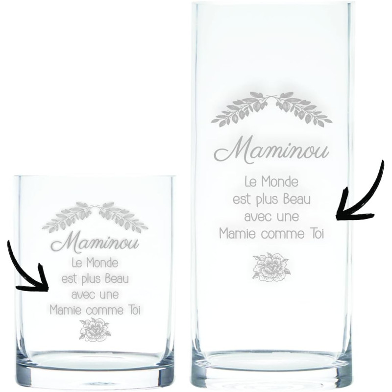 Vase personnalisé Mamie - Un Excellent Cadeau pour la fête des Grands mères - Texte Libre Mod.4
