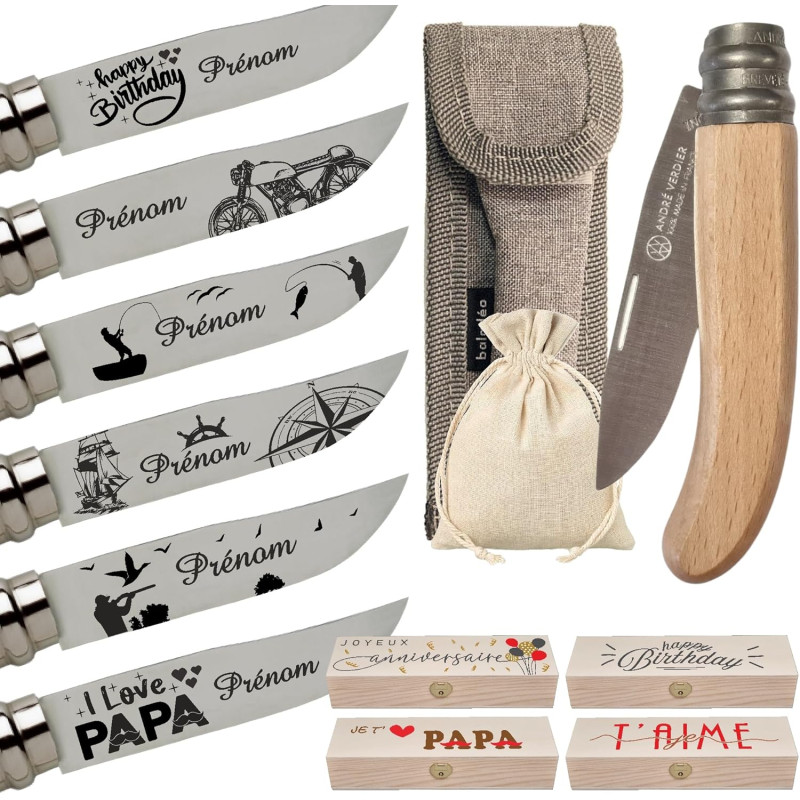 Gravure Events - Couteau personnalisable avec prénom gravé - Cadeau pour homme personnalisé : fête des pères, papa, tonton