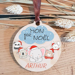 Décoration de Sapin Mon Premier Noël en Bois personnalisée avec Le prénom de l'enfant (Une Alternative à la Boule 1er noël en