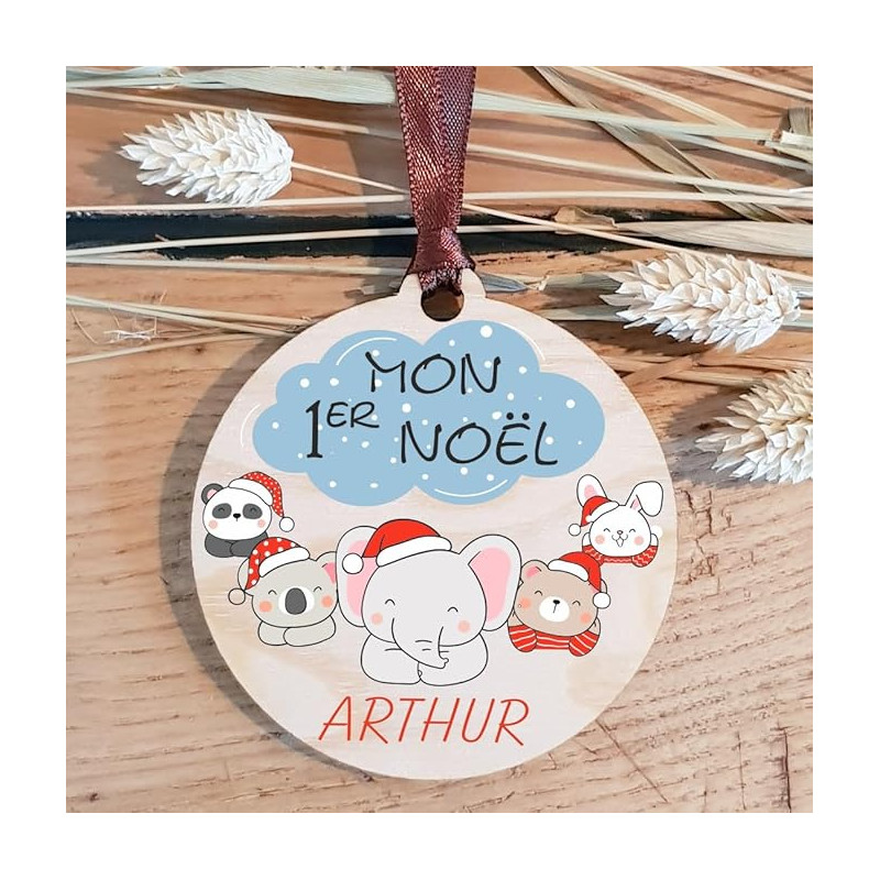 Décoration de Sapin Mon Premier Noël en Bois personnalisée avec Le prénom de l'enfant (Une Alternative à la Boule 1er noël en