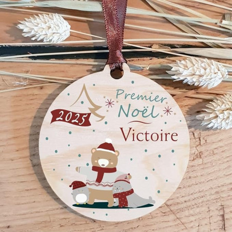 Décoration de Sapin Mon Premier Noël en Bois personnalisée avec Le prénom de l'enfant (Une Alternative à la Boule 1er noël en