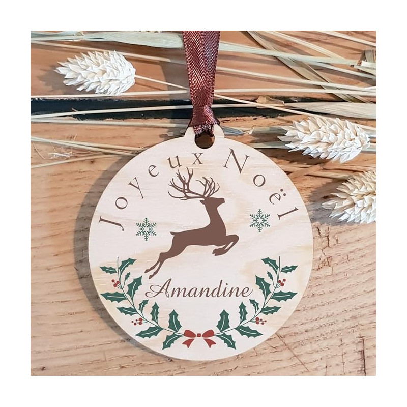 Décoration de Sapin en Bois personnalisée avec Votre prénom (Un Joli Cadeau, Une Alternative à la Boule de Noël Traditionnelle