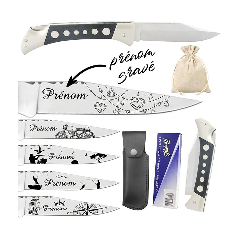 Gravure Events Coffret Laguiole Couteau personnalisé avec prénom gravé. Marque Laguiole - Cadeau pour homme ou femme : fête des