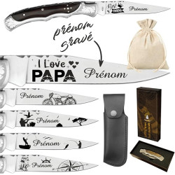 Gravure Events - Couteau Marque Laguiole Bougna personnalisé avec dessin et prénom gravé. Cadeau pour homme : fête des pères