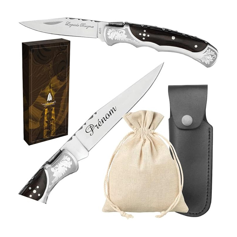 Laguiole Bougna - Couteau Personnalisé avec le Prénom de Votre Choix - Gravure Events - Cadeau pour Homme : Fête des Pères