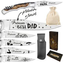 Gravure Events - Couteau Marque Laguiole Bougna Personnalisé avec Dessin et Prénom Gravé en Acier Inoxydable - Cadeau pour