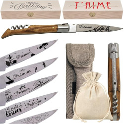 Gravure Events - Couteau personnalisé avec dessin et prénom gravé - Cadeau pour homme ou Femme : Saint Valentin, fête des